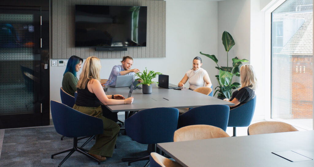 Group of workers in a modern office